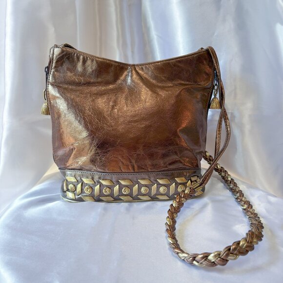 Dawli Vintage Studed Genuine Leather Made In U.S.A.Crossbody Purse Bag Rose Gold - Picture 12 of 12